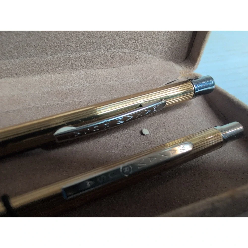 Vintage Maxam Gold Tone Executive Pen Pencil Set W Velvet Box
